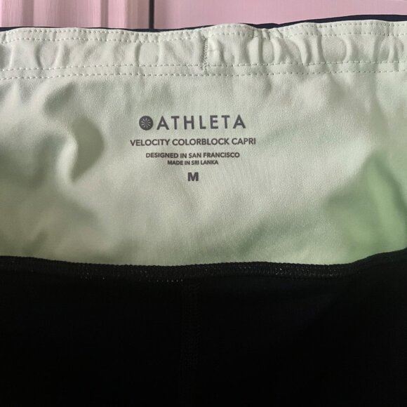 Athleta Velocity Colorblock Capri Leggings / Blue-Black / Medium - Picture 8 of 8